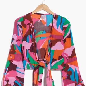 Sanctuary Multicolor Abstract Wrap Blouse